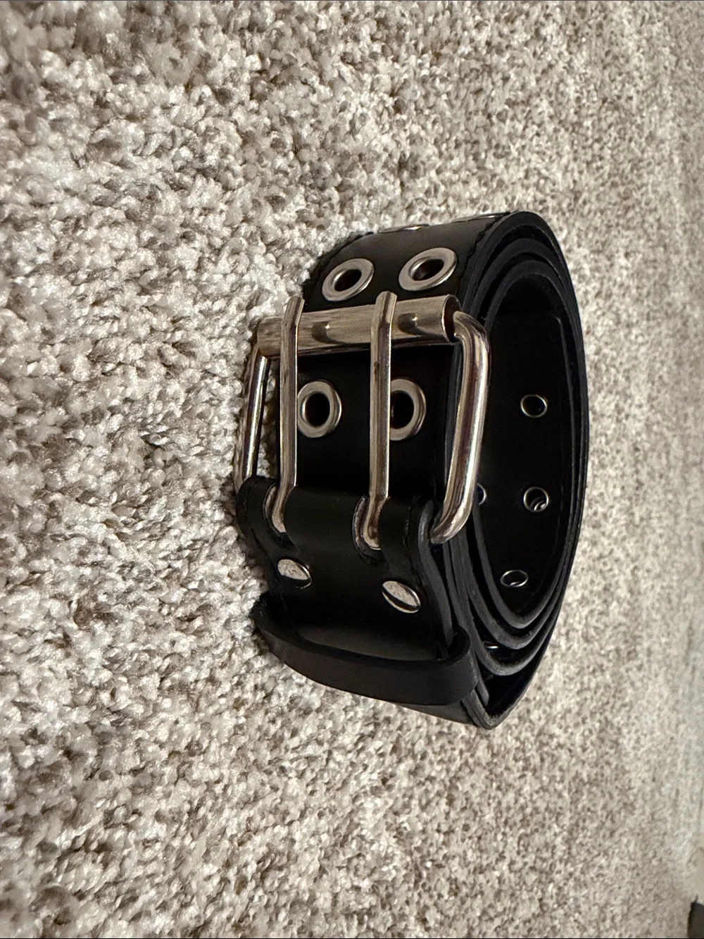 Black Double-Row Grommet Leather Belt